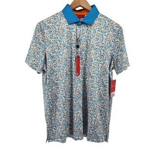Redvanly Polo Shirt Mens M Blue Orange Dot Print Golf Performance Short Sleeve